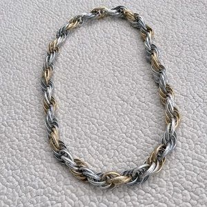 Vintage Chunky Silver and Gold Long Linked Necklace